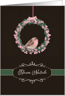 Merry Christmas in Italian, robin and wreath, illustration card