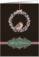 Merry Christmas, robin and wreath, Chalkboard illustration card