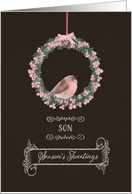 For son, Season’s Tweetings, robin and wreath card