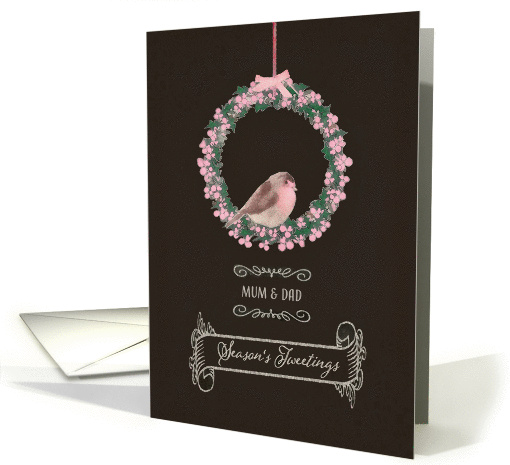 For Mum and Dad, Season's Tweetings, robin and wreath card (1318160)