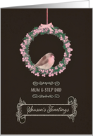 For Mum and Step Dad, Season’s Tweetings, robin and wreath card