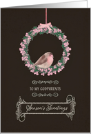 For Godparents, Season’s Tweetings, robin & wreath card