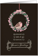 For couple, Season’s Tweetings, robin & wreath card