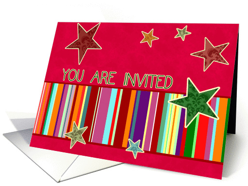 You are invited to an open house Christmas Party, stars, stripes card