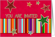 You are invited to an open house Christmas Party, stars, stripes card