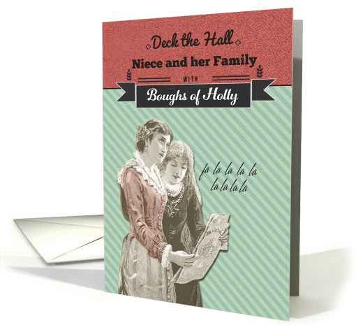 For Niece and her Family, Deck the Hall, Vintage Christmas card