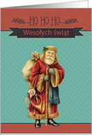 Merry Christmas in Polish, Vintage Santa card