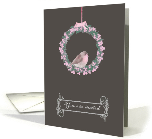 You are invited to a Christmas Holiday Party, robin and wreath card
