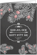 Merry Christmas in Swedish, Vintage Yew Branches card