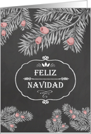 Merry Christmas in Spanish, Feliz Navidad, Vintage Yew Branches card