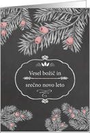Merry Christmas in Slovenian, Yew Branches, Chalkboard effect card