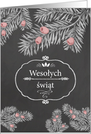 Merry Christmas in Polish, Yew Branches, Chalkboard effect card