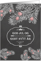 Merry Christmas in Norwegian, Yew Branches, Chalkboard effect card