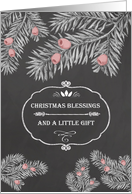 Christmas Blessings, Gift enclosed, Yew branches, Chalkboard effect card