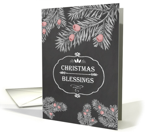 Christmas Blessings, Chalkboard effect, Yew Branches card (1332984)