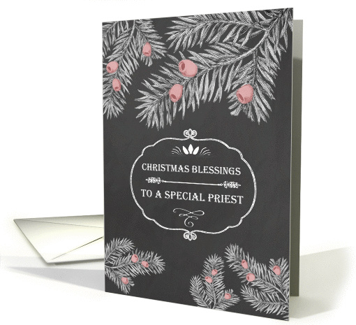 Christmas Blessings for special Priest, Chalkboard effect card
