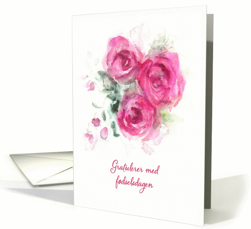 Happy Birthday in Norwegian, Watercolor Roses card (1343854)