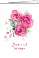 Happy Birthday in Norwegian, Watercolor Roses card