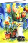 yellow tulips and daffodils card