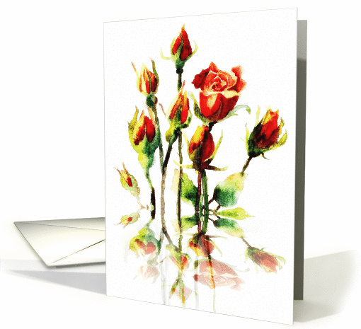 It's our mutual birthday! Watercolor roses, Mirror Reflection card