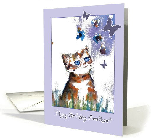 Happy birthday to my Daughter, cute kitten and butterflies card