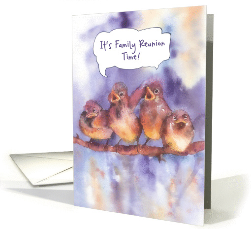 Invitation to a family reunion, sparrows, watercolor painting card