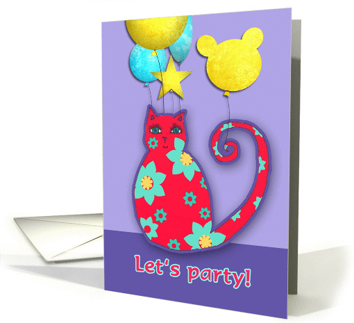 children's party invitation, cool cat, balloons card (173524)