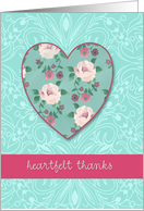with heartfelt thanks, pink roses, heart card
