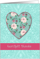 With Heartfelt Thanks Pink Roses Heart card