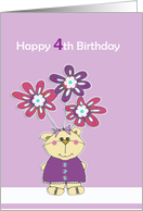 Happy 4th Birthday to you, cute bear with flowers card