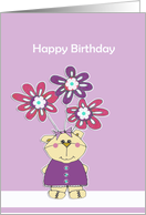 Happy Birthday for Girl Cute Bear with Flowers card