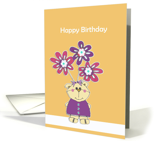 Happy Birthday for Girl Cute Bear with Flowers card (186298)