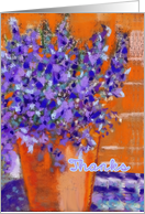 Thanks for your friendship, blue and purple lobelia flowers, pastel card