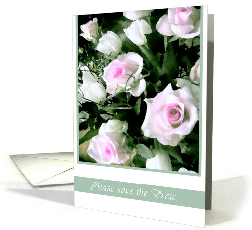 wedding, please save the date - white pink roses card (187364)