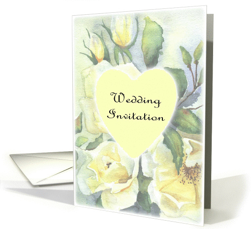 wedding invitation- white rose heart pale card (187386)