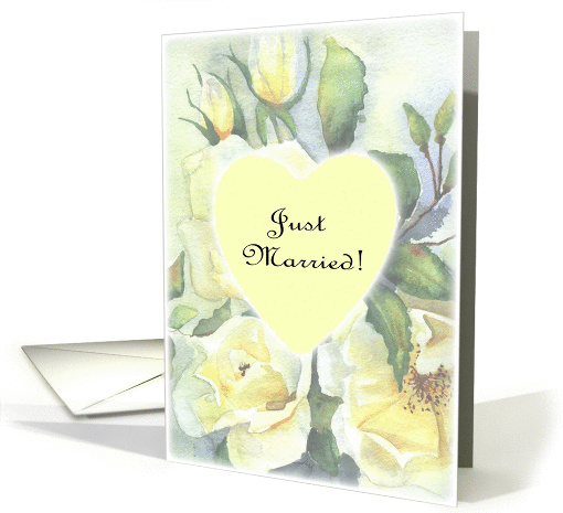 just married- white rose heart pale card (187390)