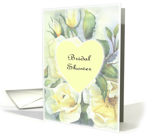 bridal shower- white rose heart pale card (187392)