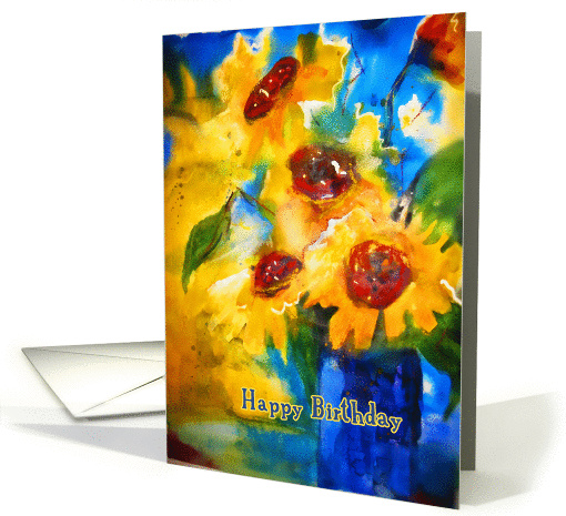 happy birthday, sunflowers in vase card (187480)