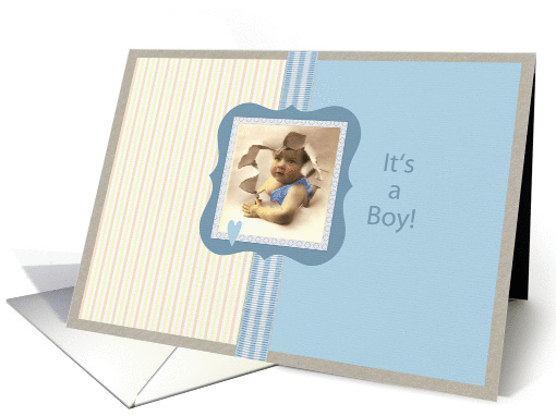 it's a boy - birth announcement boy, vintage photo, blue... (189265)