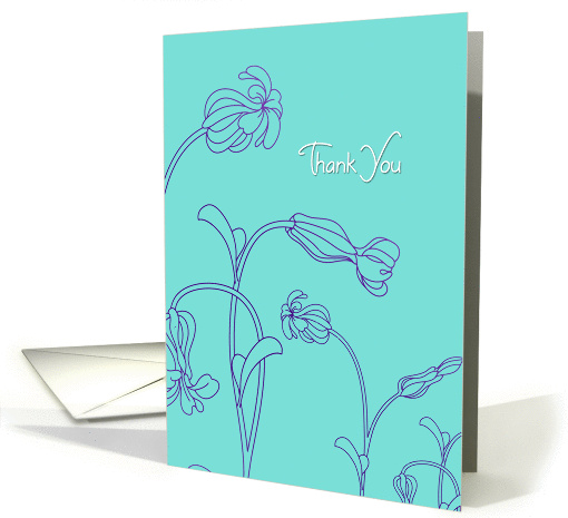 thank you, purple flowers on turquoise background card (191616)