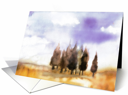 blank note card, landscape, fir trees, blue sky, Italy, card (193507)