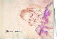 invitation, christening baby, watercolor painting newborn child card