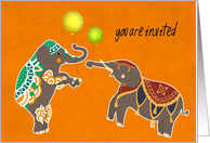 you are invited, two elephants with balloons, kids birthday party card