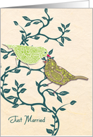 two lovebirds - just married announcement, cute birds in tree card