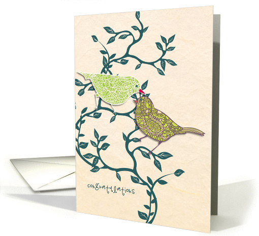 congratulations on your wedding, two love birds in tree card (201524)