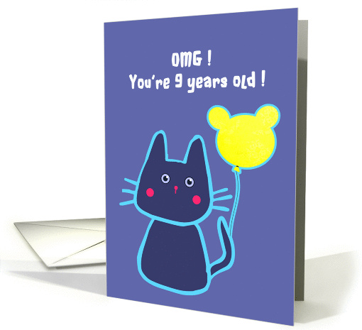 happy 9th birthday, blue cat with balloon card (202732)