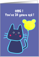 Happy 10th Birthday, Cat with Balloon card