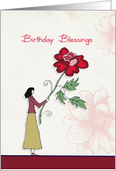 Birthday Blessings, Christian birthday card, Woman holding Flower card