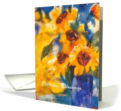 Birthday blessings, Christian birthday card, sunflowers card (206605)