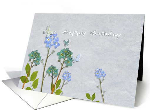 blue flowers, happy birthday card (206611)